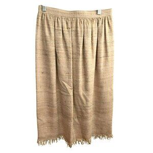 Vintage Handmade Raw Silk Tan Skirt With Fringe Hem Woven Texture HS146